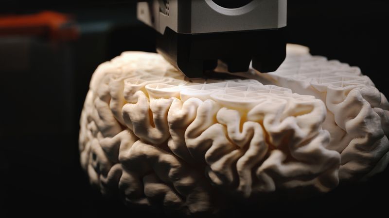 Das Bild zeigt ein 3D-gedrucktes Gehirn.