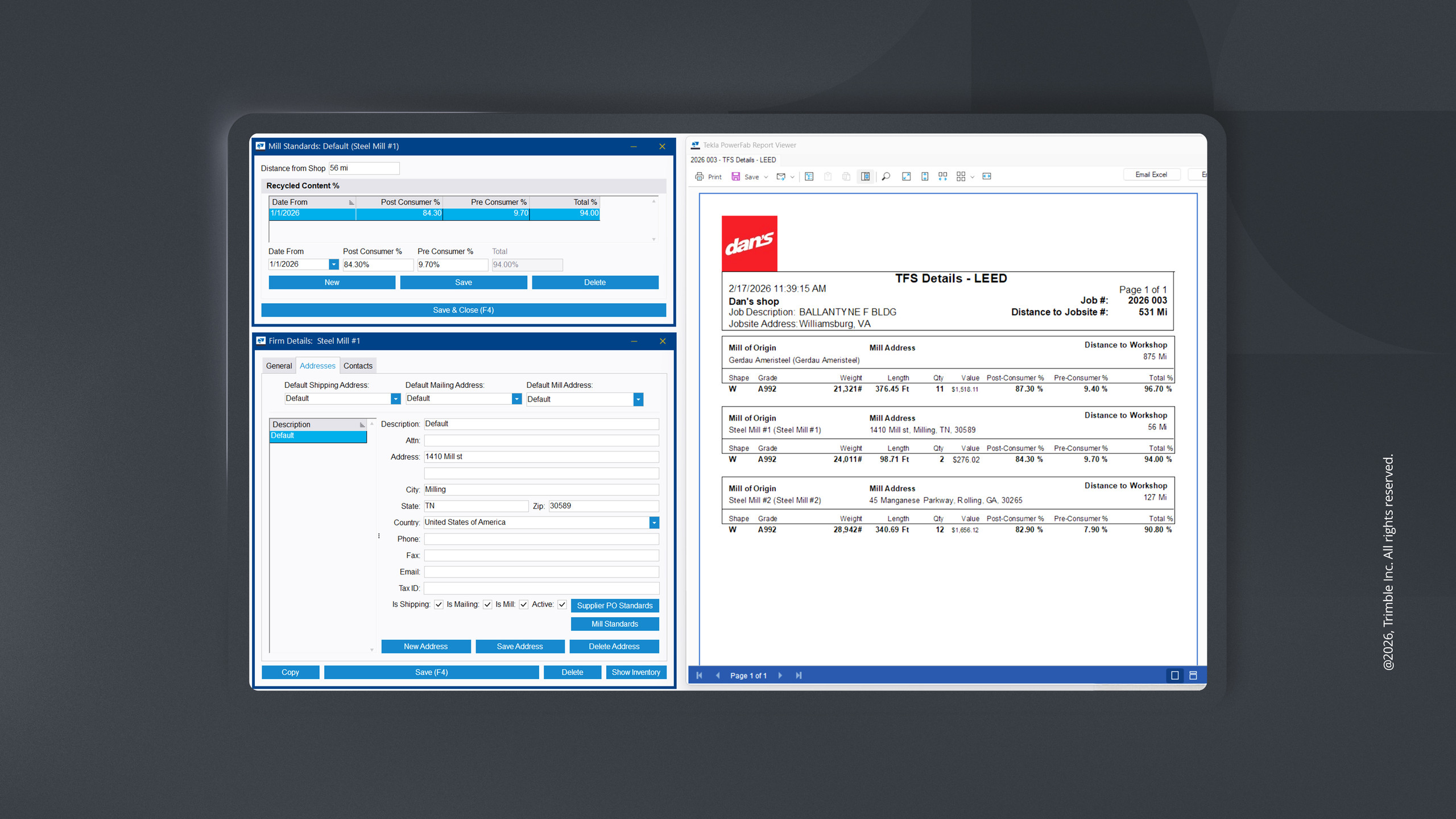 BIM- und Bauingenieursoftware Tekla, Version 2026, Screenshot Tekla Power Fab