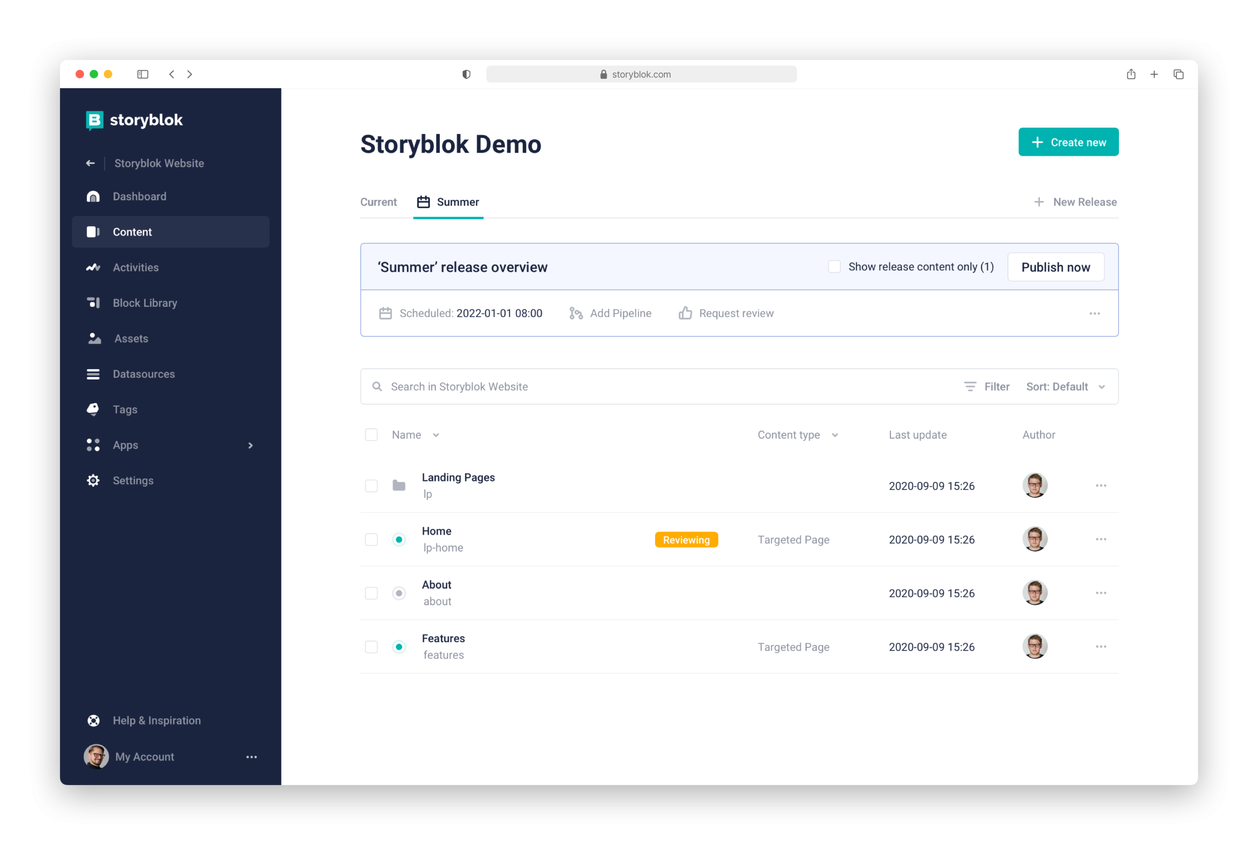 Web-Auftritt Storyblok