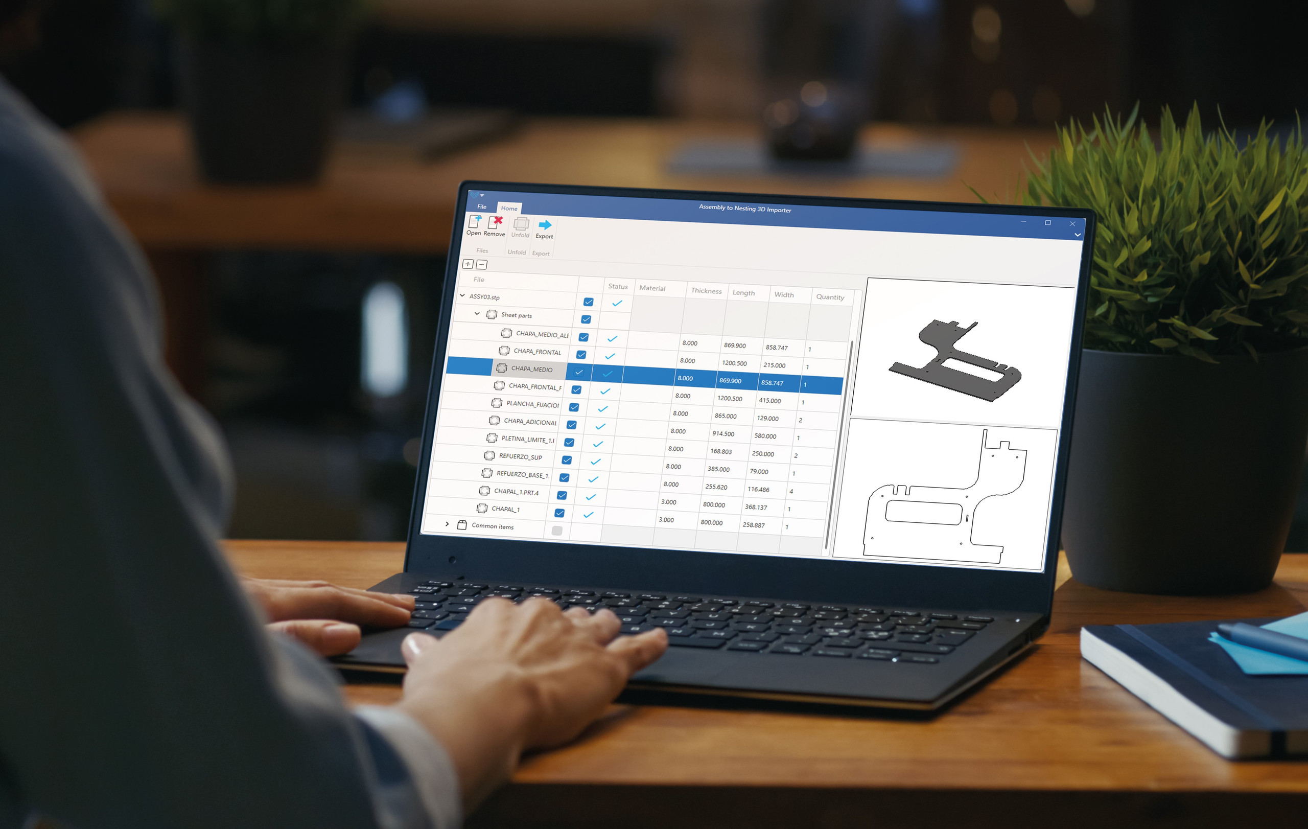 Baugruppen fertigen: A2N optimiert Schnitte, Ecken und Schlitze, um die Kompatibilität mit Schneid- und Biegeprozessen zu gewährleisten.