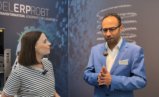 Melanie Ehrhardt und Kai-Uwe Bellstedt während des Messe-Speed-Dates auf der AMB 2026.