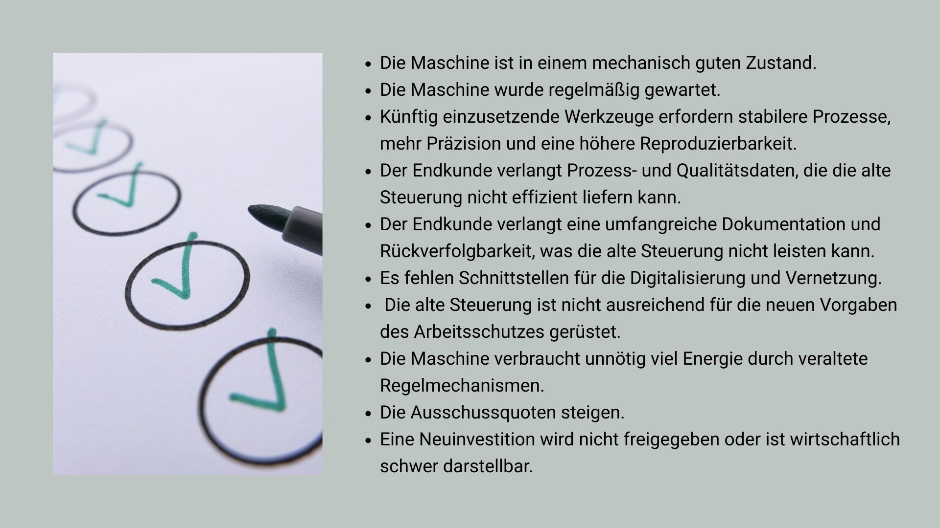 Checkliste Steuerungsretrofit: Je mehr Ja-Antworten, desto sinnvoller ist ein Retrofit der Maschinensteuerung.