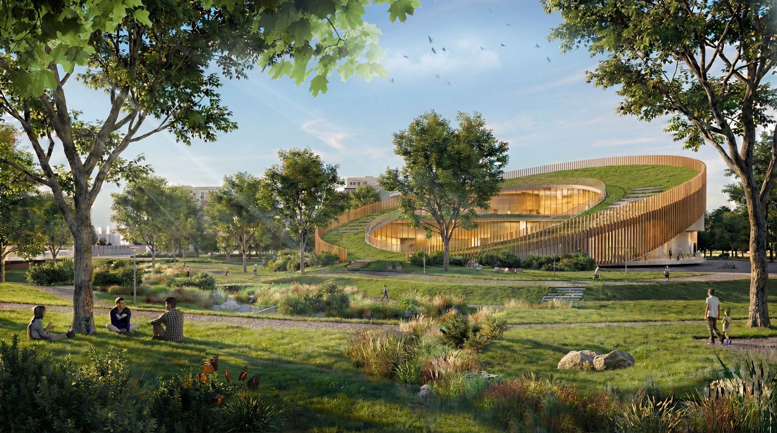 Rákosrendező: Jenseits des Bachs wird eine fragmentierte Landschaft zu einem zugänglichen Sport- und Freizeitareal umgestaltet.