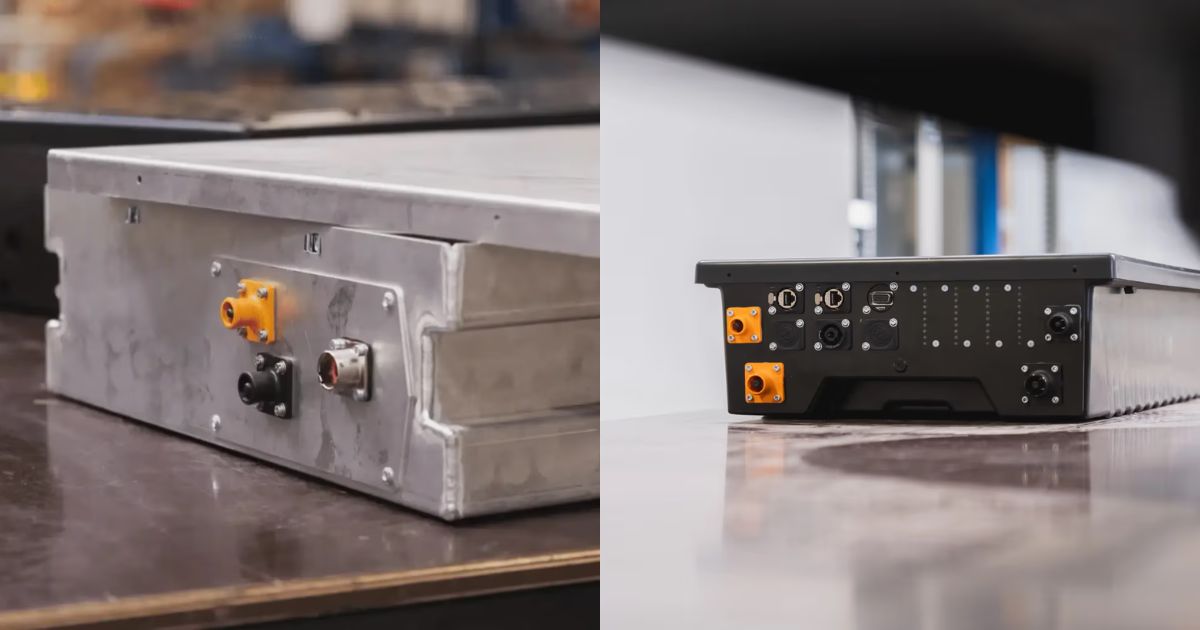 Batteriegehäuse aus Aluminium (links) und ABS-Rezyklat (rechts)