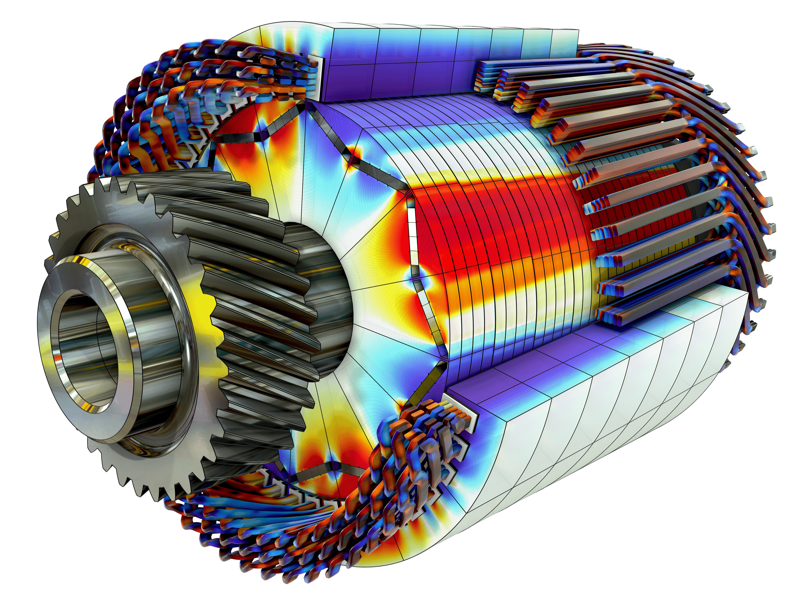 Multiphysik-Simulationsmodells eines Elektromotors.